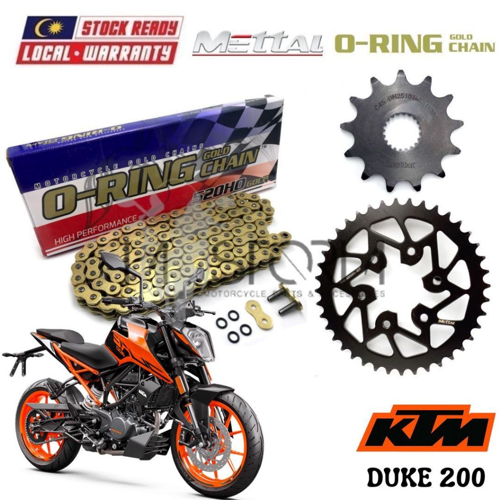 KTM DUKE 200 / DUKE 250 Full Set O-RING Gold Chain 520HO Mettal Sprocket Kit Sprocket Sets