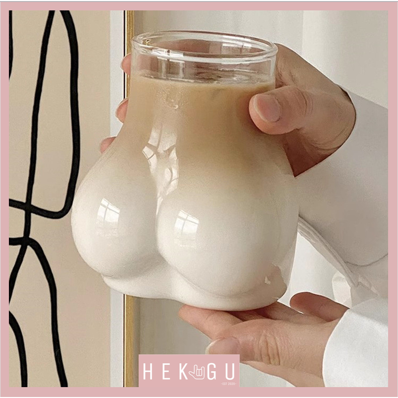 [READY STOCK] 450ml Creative Ass Butt-Shaped Glass Cup Funny Christmas Gift Wine Cocktail Coffee Juice Beer Drink Cup