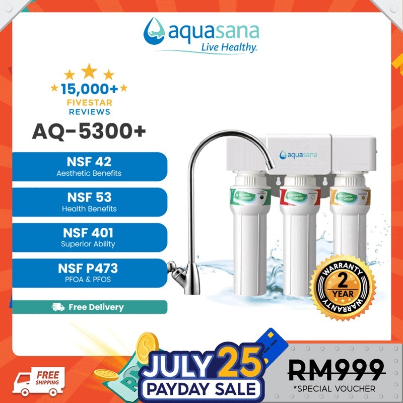 (Ready Stock!) AQUASANA AQ5300+ Under Sink Water Filter Water Purifier Filter (4 NSF Std, 2 Years Housing Warranty)