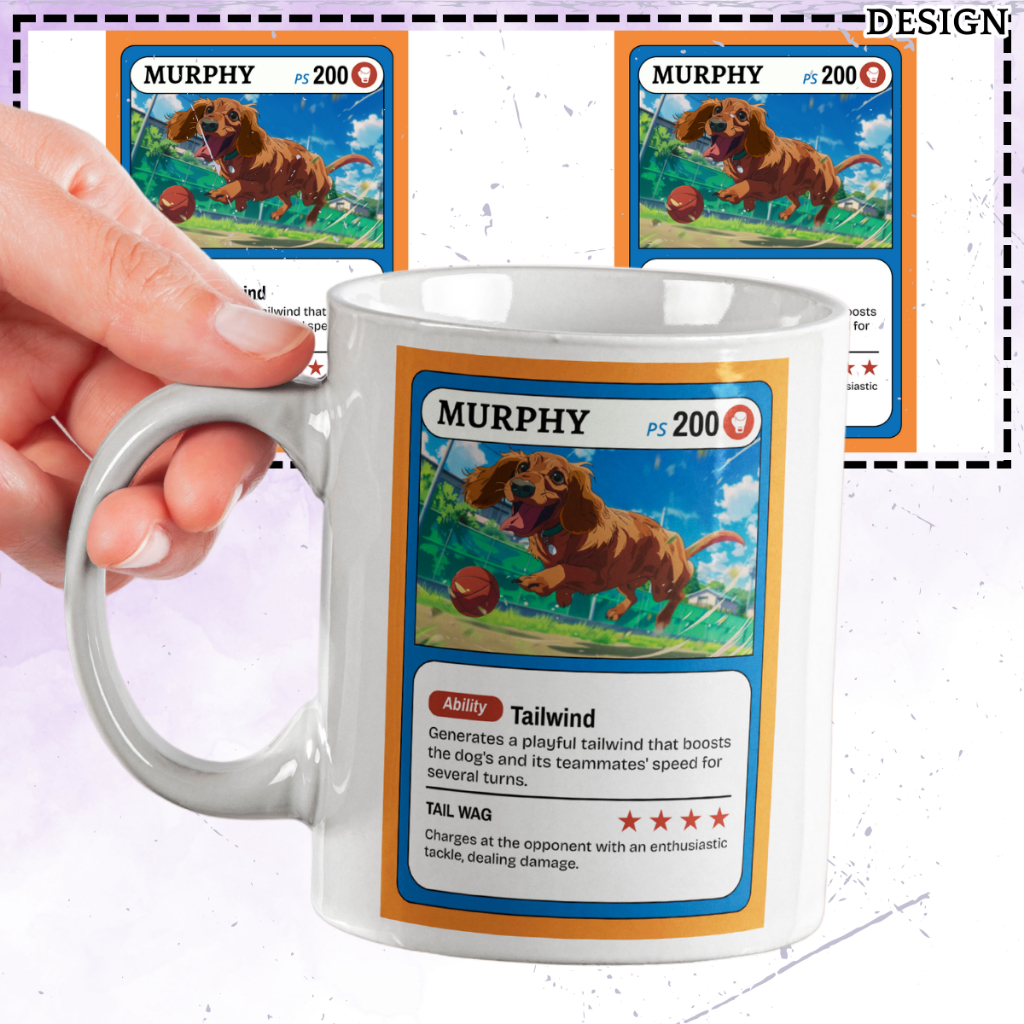 [P07-104] CUTE MUG - TRADING CARD DACHSHUND CERAMIC WHITE MUG GIFT IDEA FREE ADD NAME/TEXT