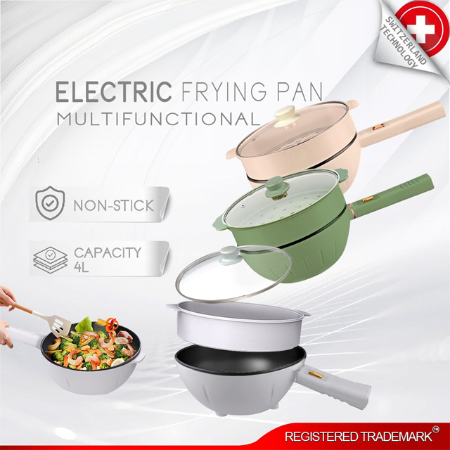 [Shopee Choice] 4L Electric Frying Pan Non-Stick Wok Periuk Nasi Steamer Frying Pan Electric Cooker Cooking Pot Wok Pan