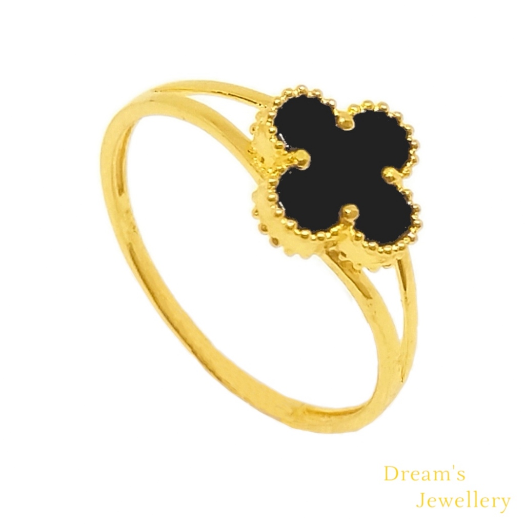 Cincin Clover Black Emas 916 original / Clover Ring Black 916 Gold Original Dream's Jewellery