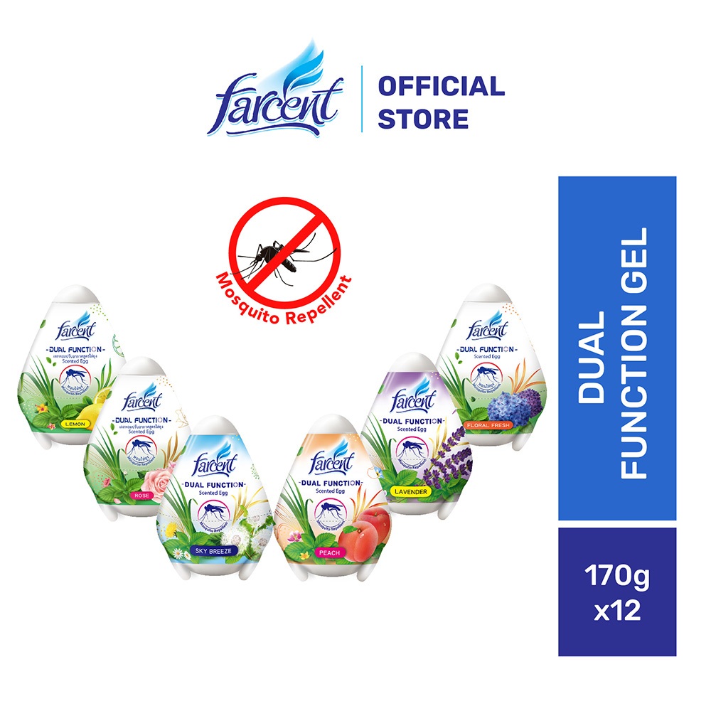 Farcent Scented Gel Egg Air Freshener Mosquito Repellent Lavender Peach Floral Sky Breeze Lemon Rose 170g x 6/12 Carton