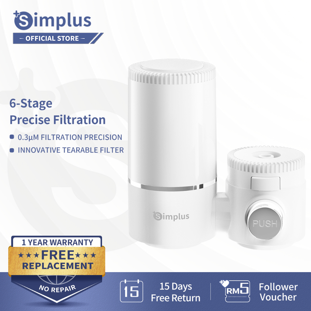 Simplus Tap Water Purifier With Tearable Carbon Rod Filter 2L/Min Large Water Out Put 6-Layer Filtration