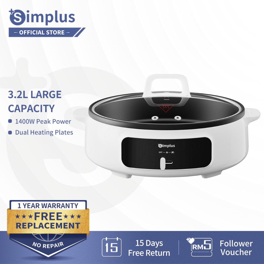 【New Launch】Simplus 3.2L Multi-function Electric Hot Pot 1400W Household Nonstick Electric Cooker for Hotpot/Soup