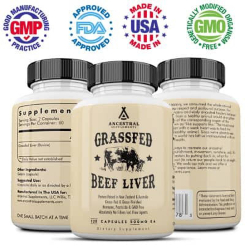 100% Original Products.120 Capsule.Natural Grass-fed beef liver Supplement.Iron, vitamins A and B12 Supplement.Z