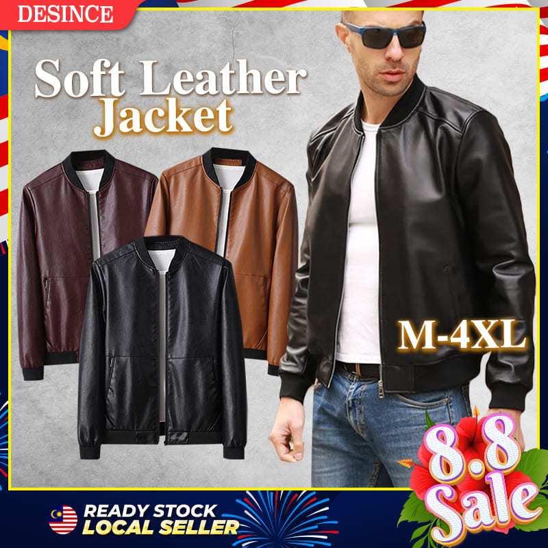 DESINCE Men Leather Jacket PU Leather Jaket Kulit Motorcycle WindBreaker Casual Smart Outerwear Lelaki MT 189