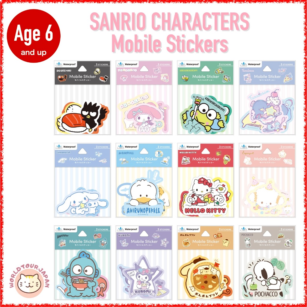 SANRIO Characters / Waterproof Mobile Stickers / 3 sheets per bag / Suitable for smart phones / Paper & polypropylene / Unisex / Age 6 and up [ Direct from Japan ]