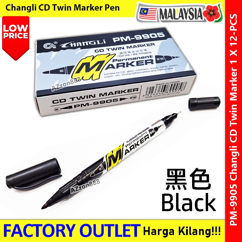 【12-PCS】 Changli CD Twin Permanent Marker Pen #PM-9905 #changli #CDMarker #2in1 #P9905 #MarkerPen