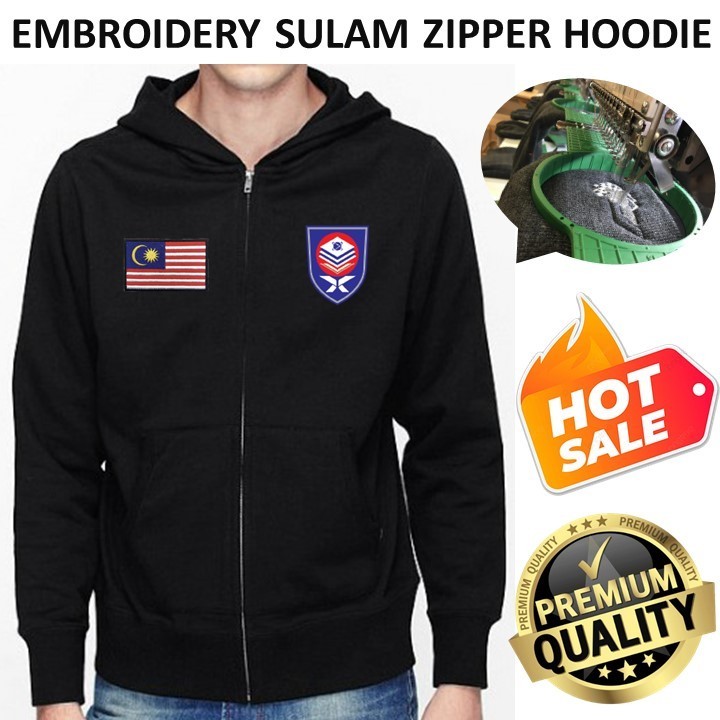 EMBROIDERY SULAM UTHM UNIVERSITI TUN HUSSIEN ONN MALAYSIA FLAG HOODIE ZIPPER SWEATSHIRT SWEATER PULLOVER BLACK