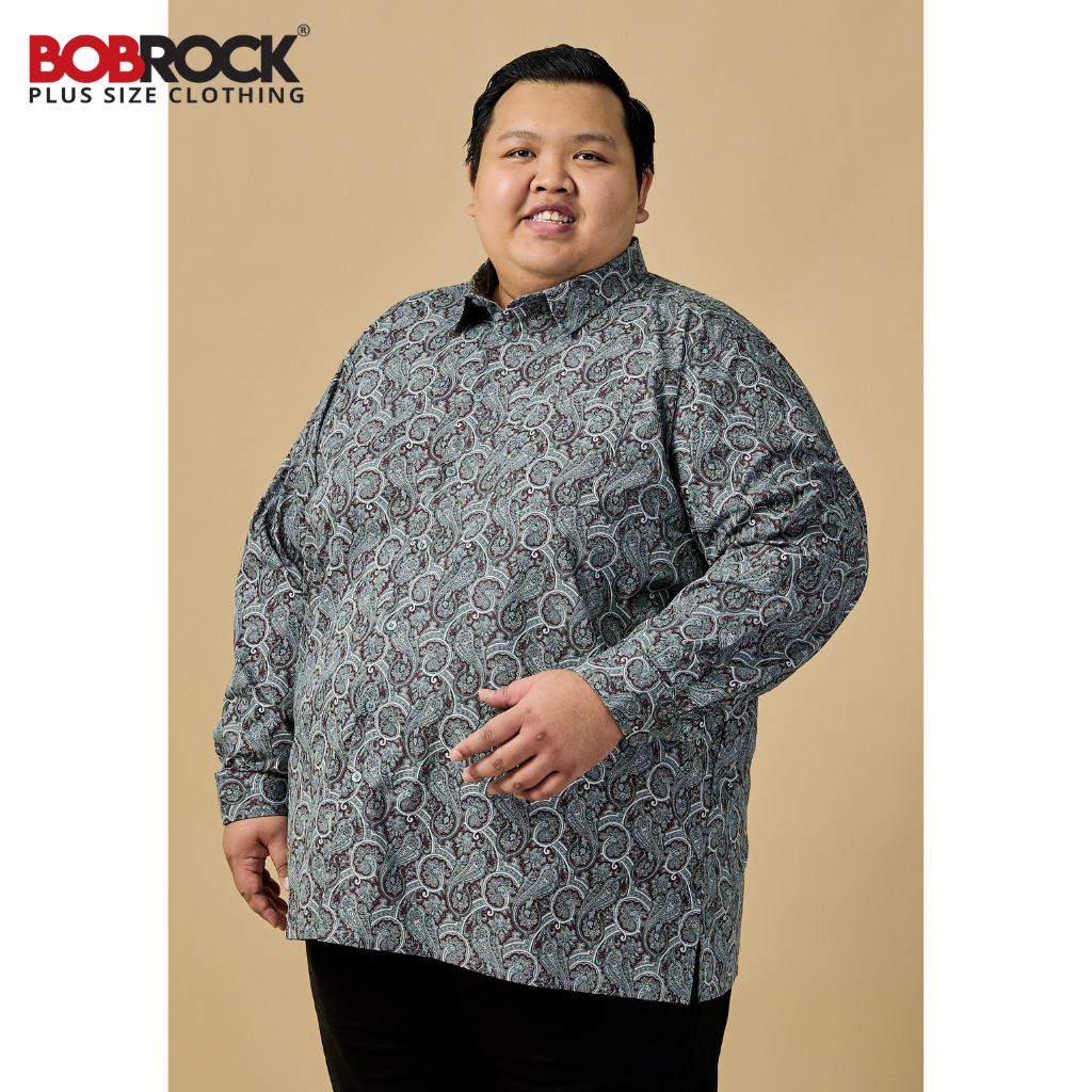 BOBROCK Plus Size Cotton Batik Paisley Relaxed Fit Japanese Cotton Long Sleeves Men's Batik Shirt