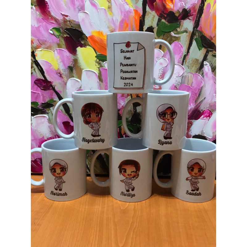 Custom gambar mug putih - initial personalized, reunion, happy birthday, anniversary, farewell, selamat pengantin baru