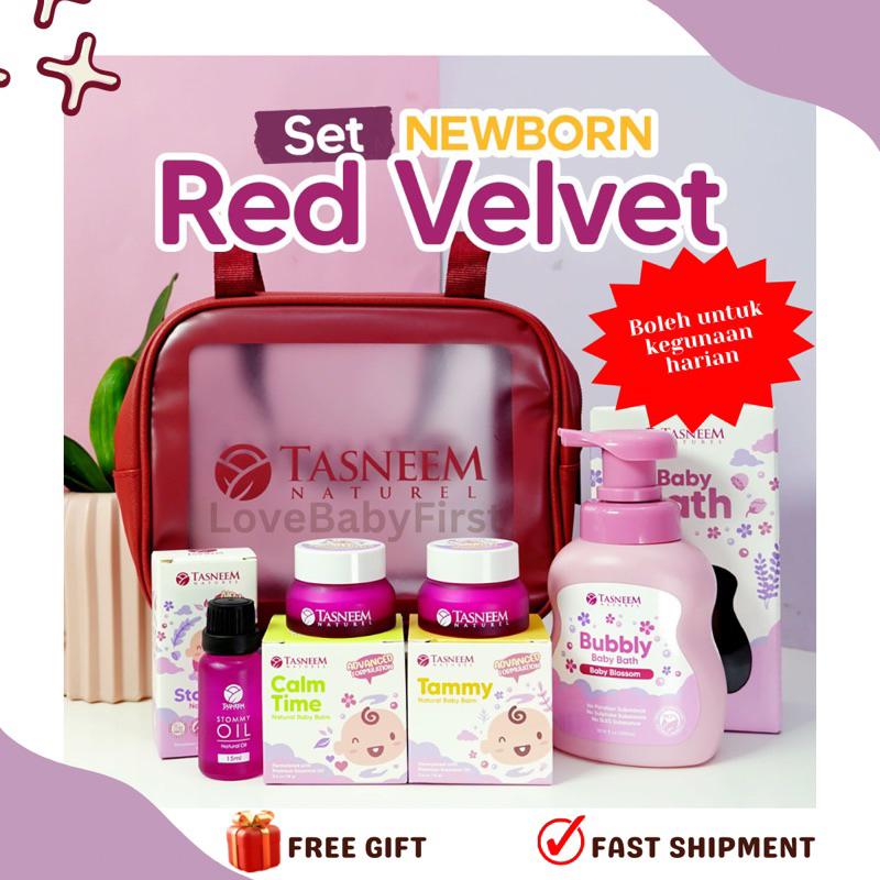 Tasneem Set Newborn Baby Balm Lengkap untuk Turunkan Kuning Minyak Telon, Set Red Velvet Limited / Newborn Bag Unlimited