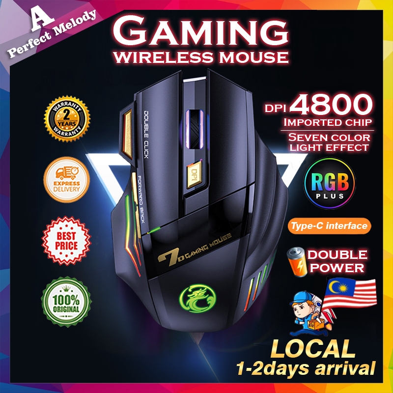 Ready stock Gaming Silent Wireless Rechargeable Mouse tetikus laptop DPI4800 RGB gaming Mice