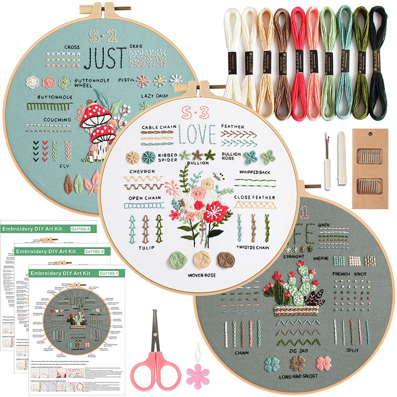 [Full Set] Beginner Embroidery Kit DIY Fabric Embroidery Kit Stitch Embroidery Starter Kit 手工初学DIY布艺刺绣材料包绣花材料