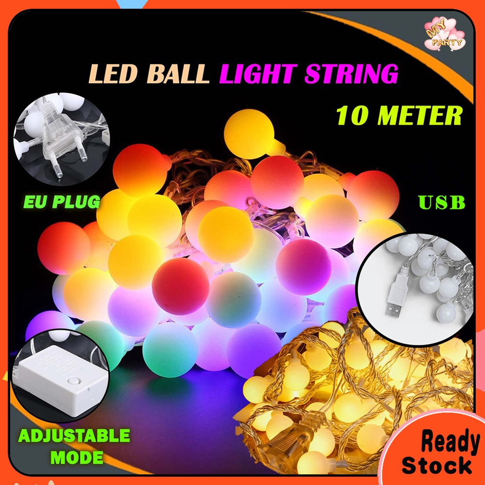 Camping Outdoor LED Light String Ball Fairy Light Strip Lampu Kelip Gantung Bilik Tidur Tent Khemah Flysheet
