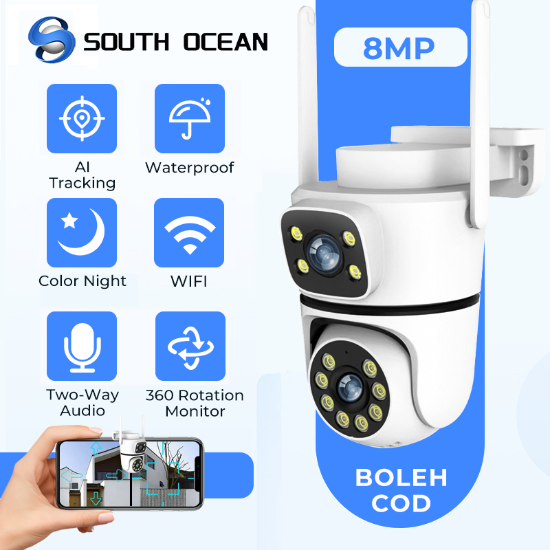 South Ocean Waterproof Dual Lens CCTV Wireless Outdoor 8MP Wifi PTZ IP Camera Night Vision