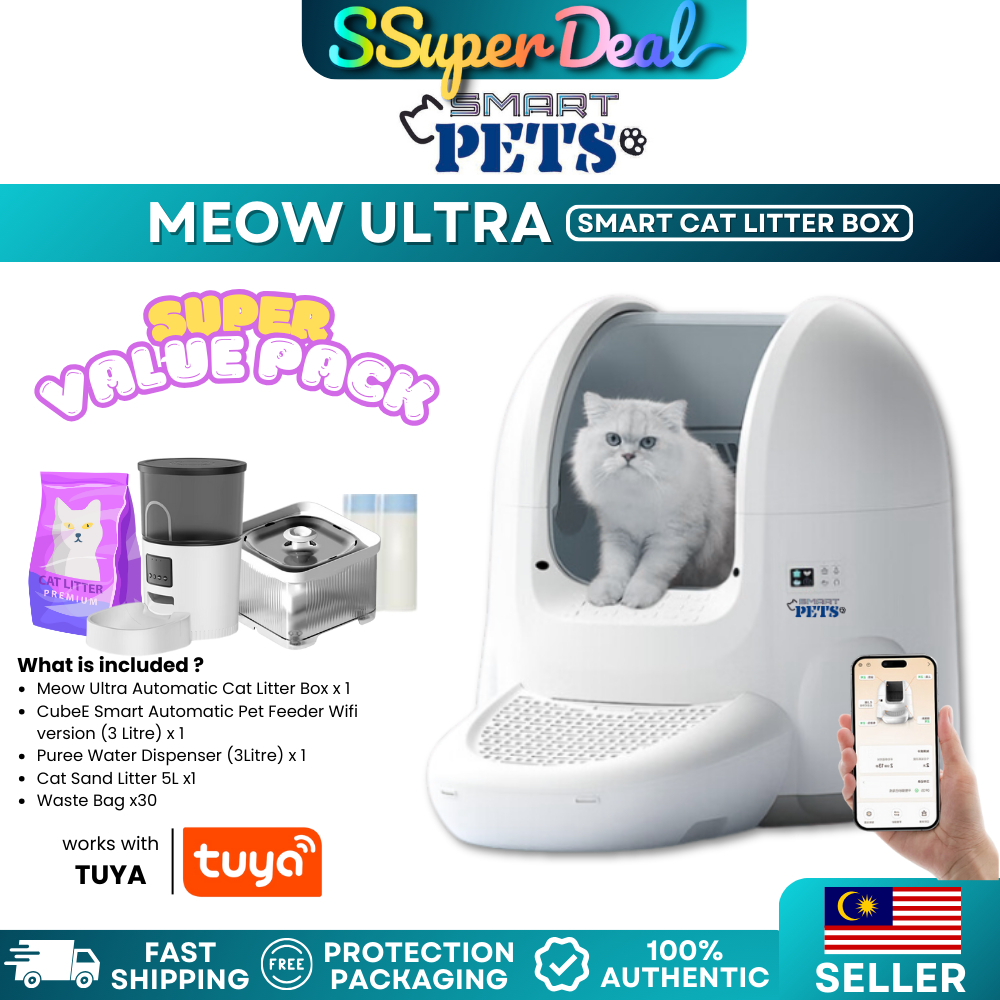 Smartpets Meow Ultra Smart Cat Litter Box Intelligent Automatic Self-cleaning Toilet For Cats 67L BIG CAT