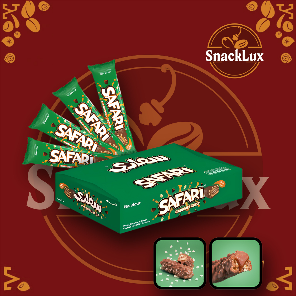 Gandour Safari Caramel Crisp Chocolate (Coklat Biskut) 32g - 1 Box (Pack of 12)