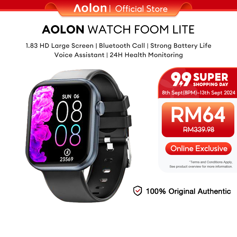 Aolon Foom Lite Bluetooth Call Smart Watch Men Women Custom Wallpaper Heart Rate Sleep Monitoring (1.83")