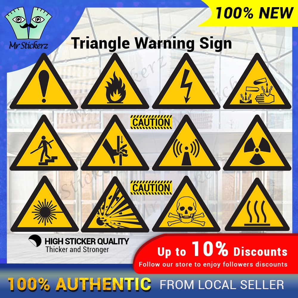 Triangle Warning Sign Sticker Be Careful/ Electric Shock/ Radioactive/ Flammable/ Explosive/ Corrosive/ Toxic