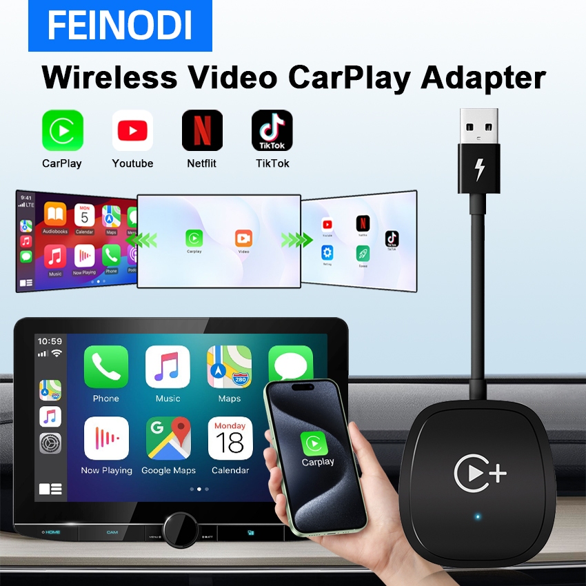 Wireless CarPlay 2-in-1 Adapter Converts wired CarPlay to wireless connection supports watching YouTube/Netflix Ti-k Tok