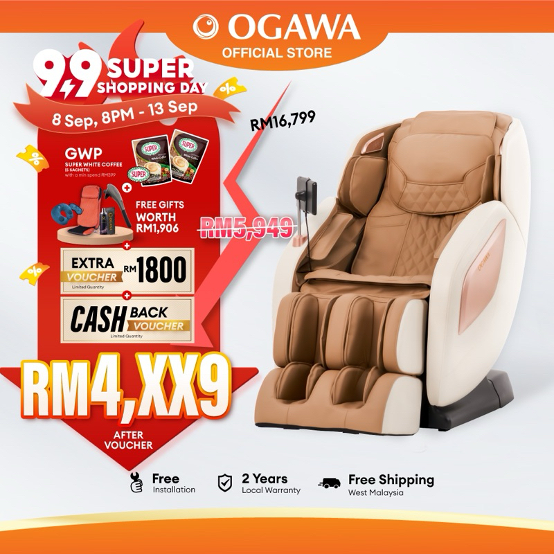 [9.9] Ogawa Retreax Ionic Contemporary Massage Chair [Free XE Duo Pro + Buzzy Handheld Massager + Leather Kit+Tinkle-X]