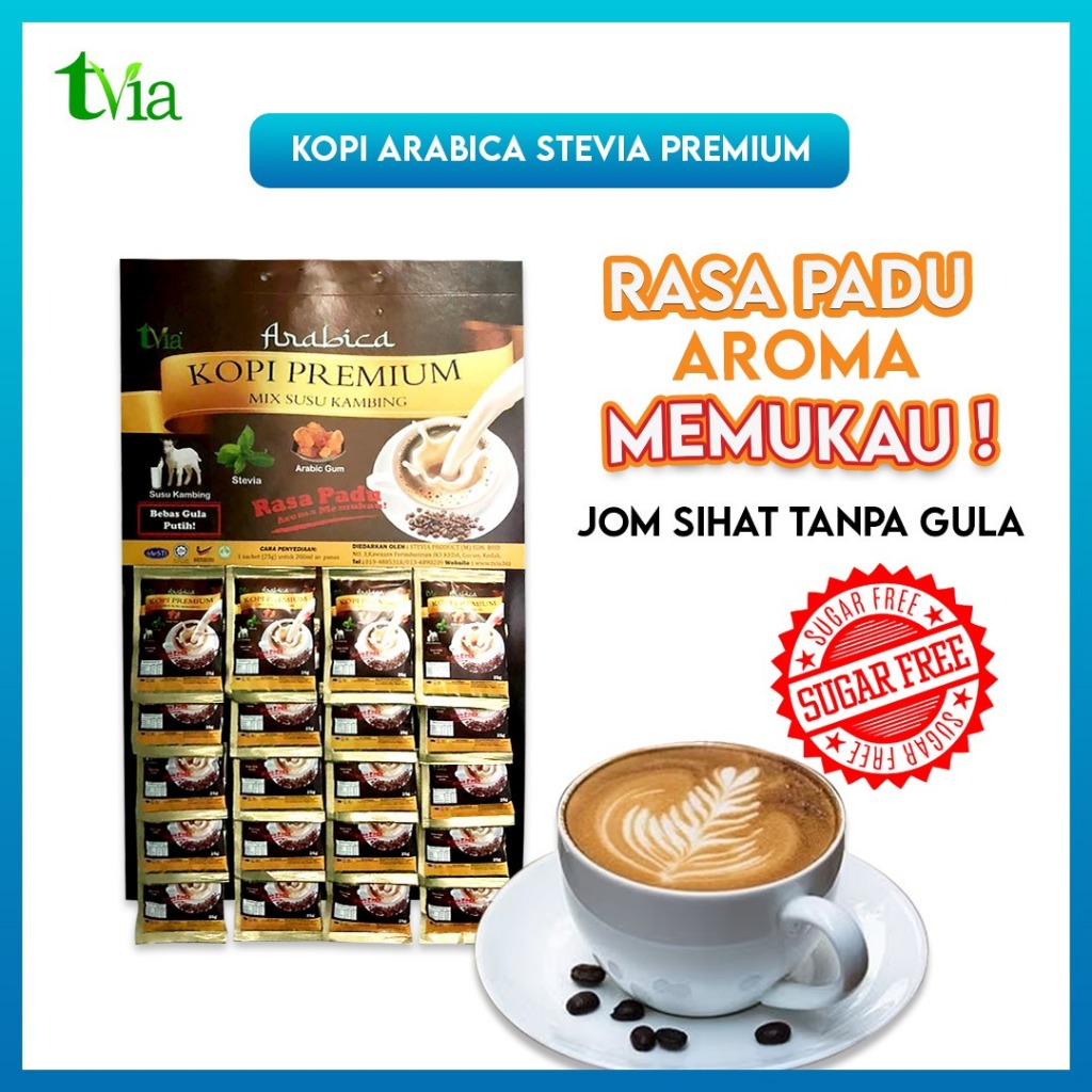 Kopi Arabica Stevia Premium (20 Sachet) | Arabica Coffee | Sugar Free | Arabic Gum | Go…