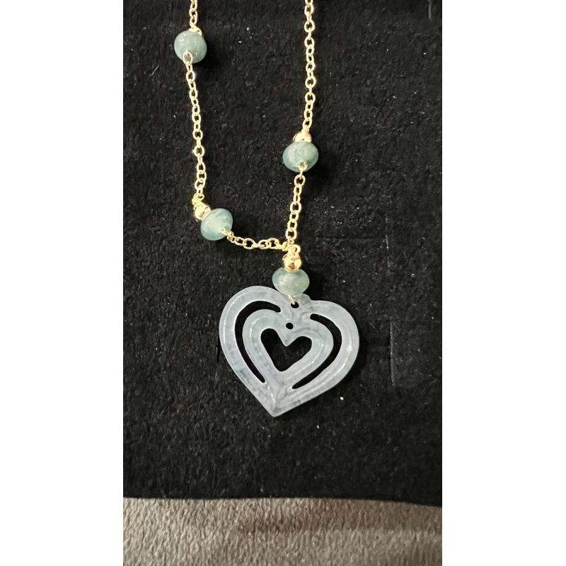 14k love jade necklace heart water blue jadeite