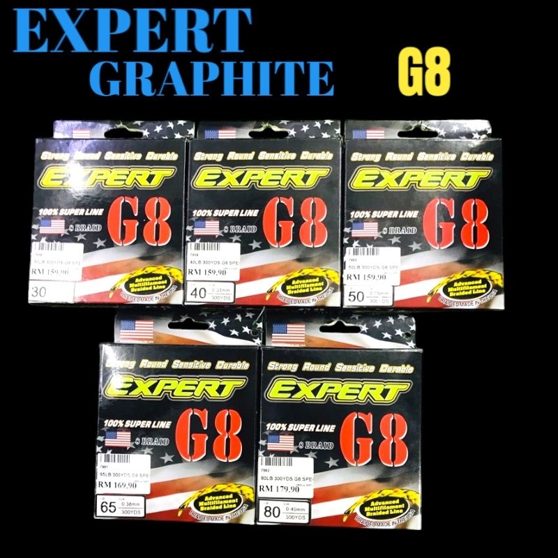 Expert graphite x8 g8 300yard braided fishing line *made in usa*