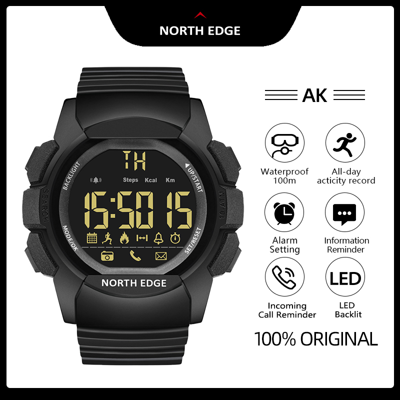 North Edge AK Smartwatch Sport Watch Male Army Led Digital Wrist Stopwatches Men's Watch Military Water Resistant 100M