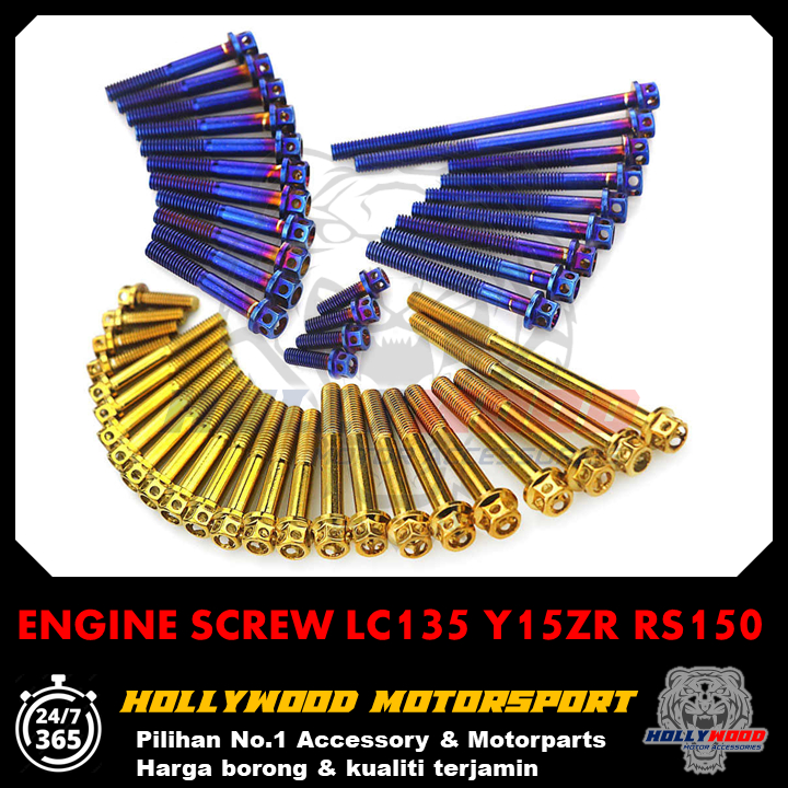 SKRU COVER ENGINE SET TITANIUM & GOLD YAMAHA Y15 / Y16 / R15 / MT15 / LC135 ENJIN SCREW KINGDRAG KING DRAG