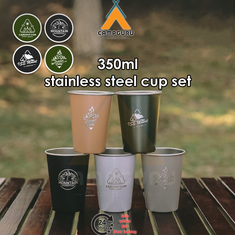 CAMPGURU Camping SUS304 Stainless Steel Mug 350ml Cup Set Picnic BBQ Outdoor Camping Party Cup 4 pcs 5 pcs