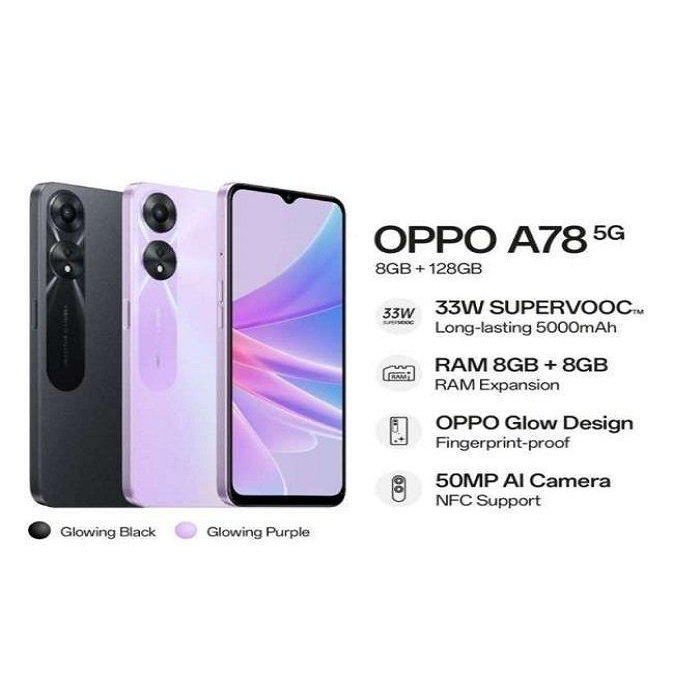 ORIGINAL OPPO A78 5G Smartphone (8GB RAM + 128GB ROM/33W SUPERVOOC/50MP AI Dual Camera/8GB Extended RAM)