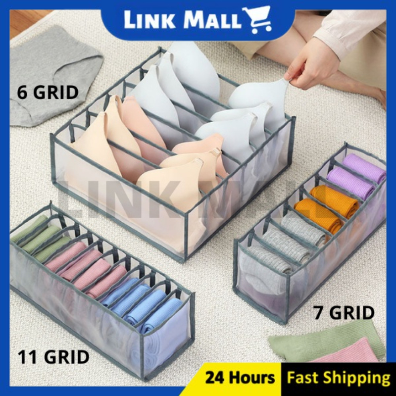 6/7/9/11 Tudung Clothes Organiser Grids Underwear Box Stackable Wardrobe Drawer Organizer Jeans Pants Socks Storage Box