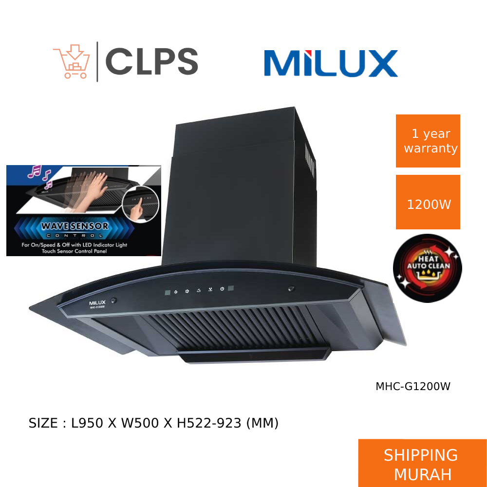 Milux MHC-G1200W Chimney Hood Cooker Hood Kitchen Hood Matt Black MHCG1200W