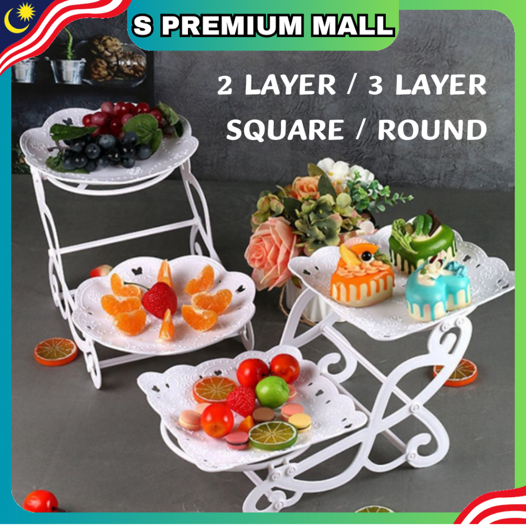 SPM 2/3 Tier Cake Display Plate Nordic Cupcake Storage Stand Dessert Exhibition Rack Birthday Wedding Party Tableware