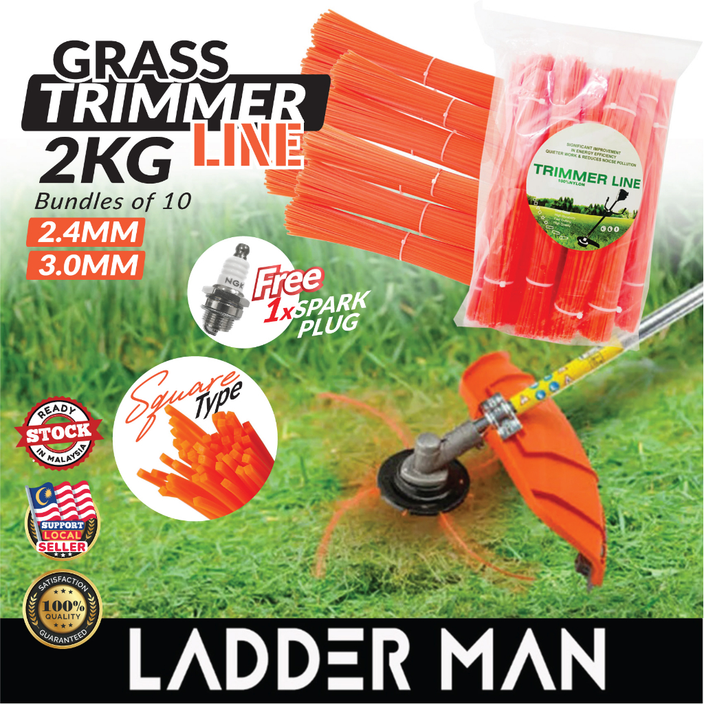 2KG 12INCH 3.0MM 2.4MM Tali Mesin Potong Rumput Tahan Lasak Grass Trimmer Line Cutter String Nylon Squareline Heavy Duty