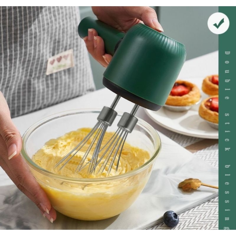 Double Head Electric Hand Mixer Wireless Stainless Steel Egg Beater打蛋器手持打发器家用打蛋机电动小型搅拌器打发神器