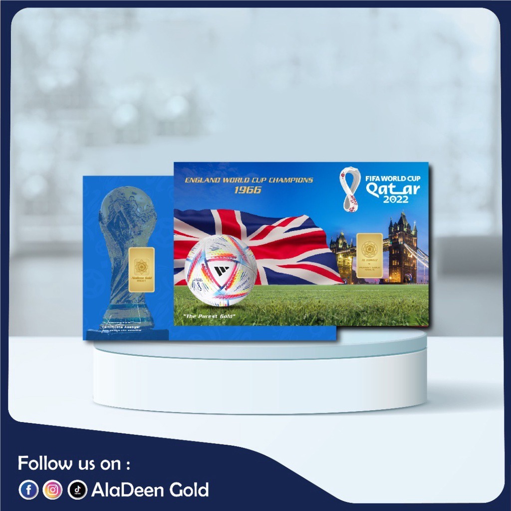 AlaDeen Gold®️ NEW_World Cup 2022---England_0.25g_Gold Bar 999.9Au (The Purest Gold)