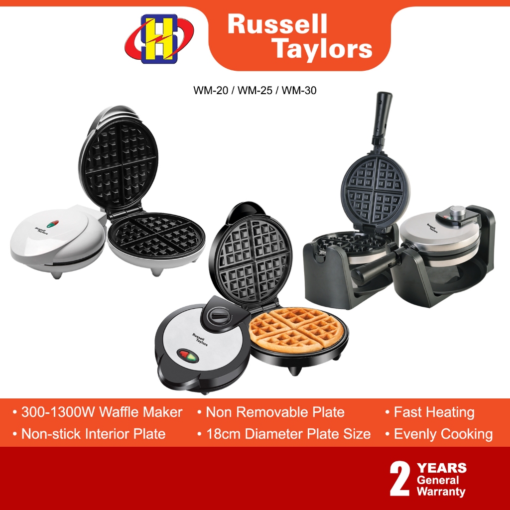 Russell Taylors Waffle Maker (300W-1300W) Non-stick Fast Heat Evenly Cooking WM-20 / WM-25 / WM-30