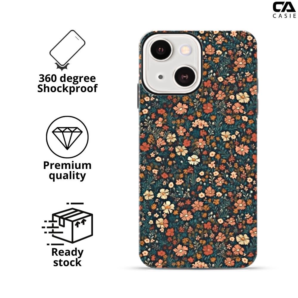 iPhone X till 15 Series | CASIE TITAN Phone Case | Shockproof Case | 6 Month Exchange Warranty | Flower Pattern | Autumn