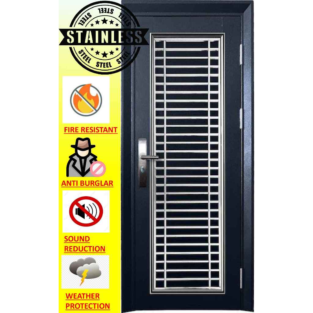 Stainless steel security door Pintu Keselamatan Lowest price ( Open out side) (Free installing selected areas only)