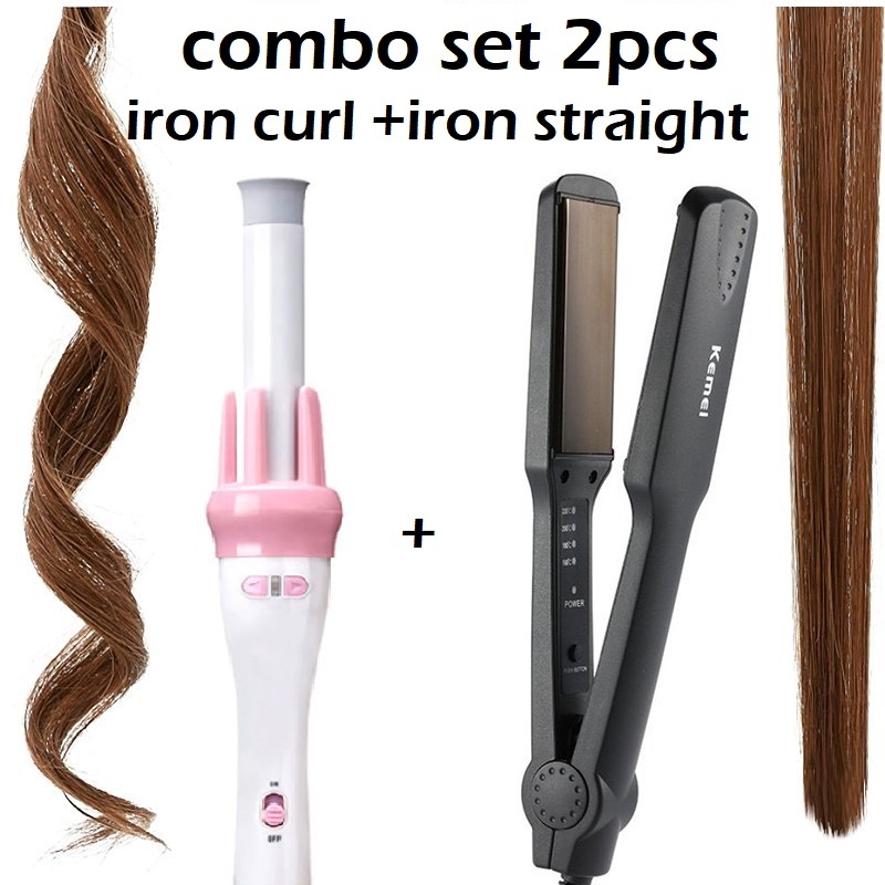 (COMBO SET)Vivid & Vogue Hair Curler Tik Tok Automatic Curler iron + kemei km329 Professional Hair Straightener iron