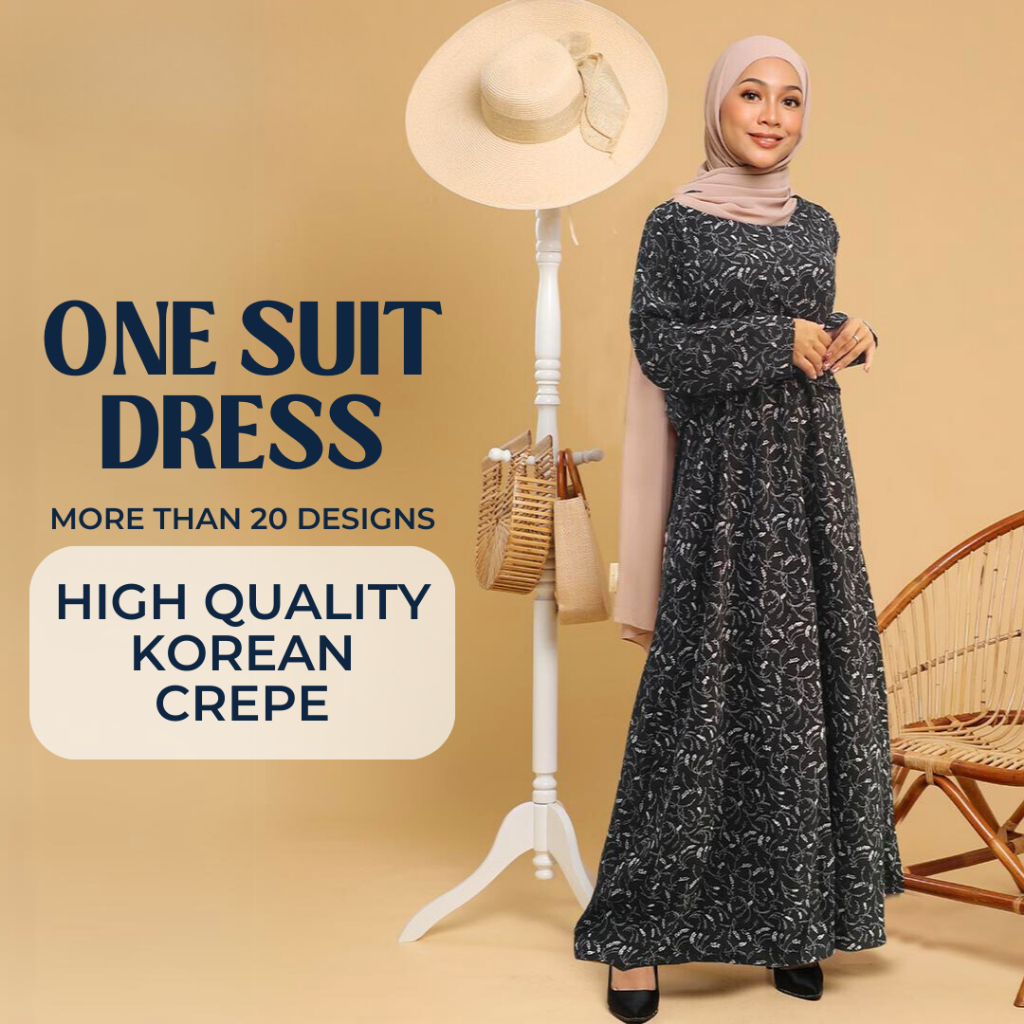 ZOE ARISSA DRESS MUSLIMAH WOMEN DRESS Floral Printed Design Dress Korean Style Formal Flowy Ironless AAYRA OneSuit Dress