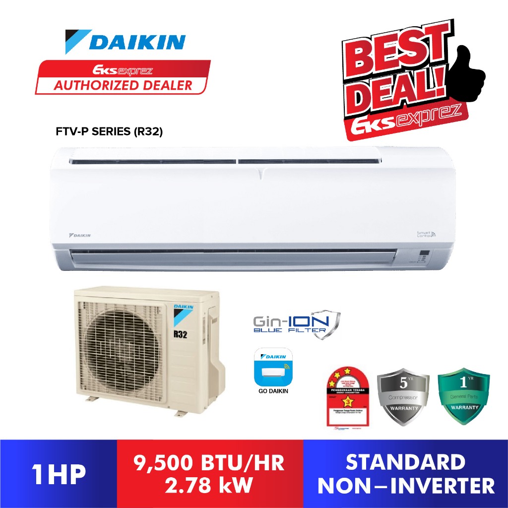 [Built-in Wifi] Daikin FTV-P Series R32 Non Inverter Aircond (1HP/1.5HP/2HP/2.5HP) FTV28PB / FTV35PB / FTV50PB / FTV60PB