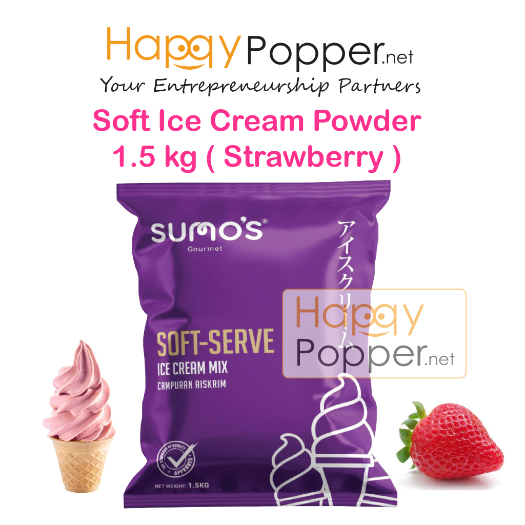 Happypopper Soft Ice Cream Powder Strawberry Serbuk Tepung Aiskrim Strawberi 1.5 kg Premix Mix Halal 草莓冰淇淋粉 1.5公斤