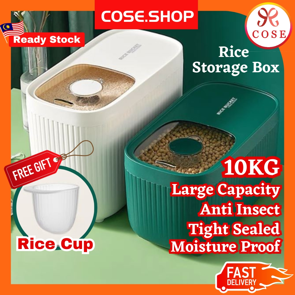 COSE Rice Storage Box Rice Dispenser 5/10KG Food Container Rice Kitchen Organizer Rice Bucket Grain Flour Bekas Beras 米桶