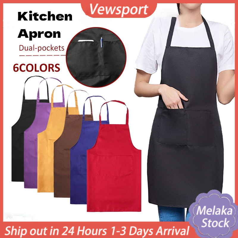 【-】Black Kitchen Apron Water Proof Chef Apron Kitchen Cotton Apron Hitam Murah Hang Neck Apron With 2 Pockets 围裙