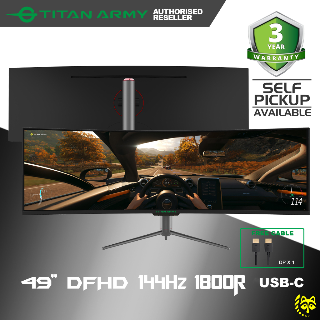 TITAN ARMY 49" Curved 144Hz Ultrawide 32:9 DFHD HDR400 USB-C Speaker Gaming Monitor (C49SH/C49SHC)- Simulator/Racing